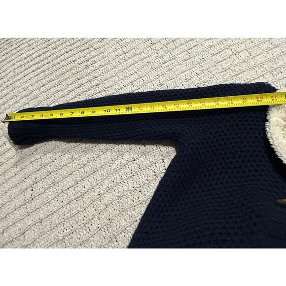 LL Bean Hooded Sweater Sherpa Button Wool Blend 290407 Womens Small Blue White - Picture 6 of 10